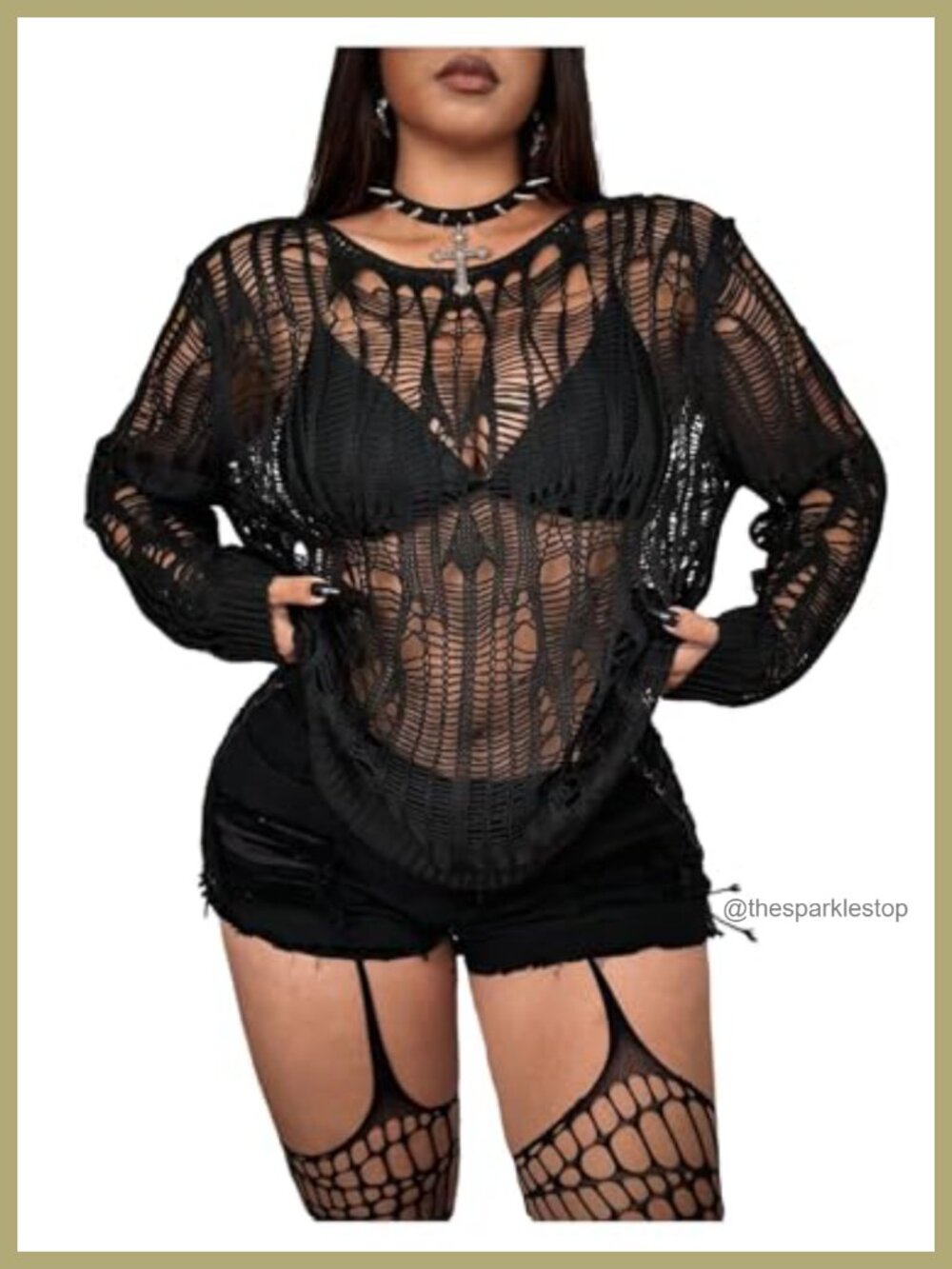 Plus Size Y2K Ripped Sweater Sheer Grunge Knit Pullover